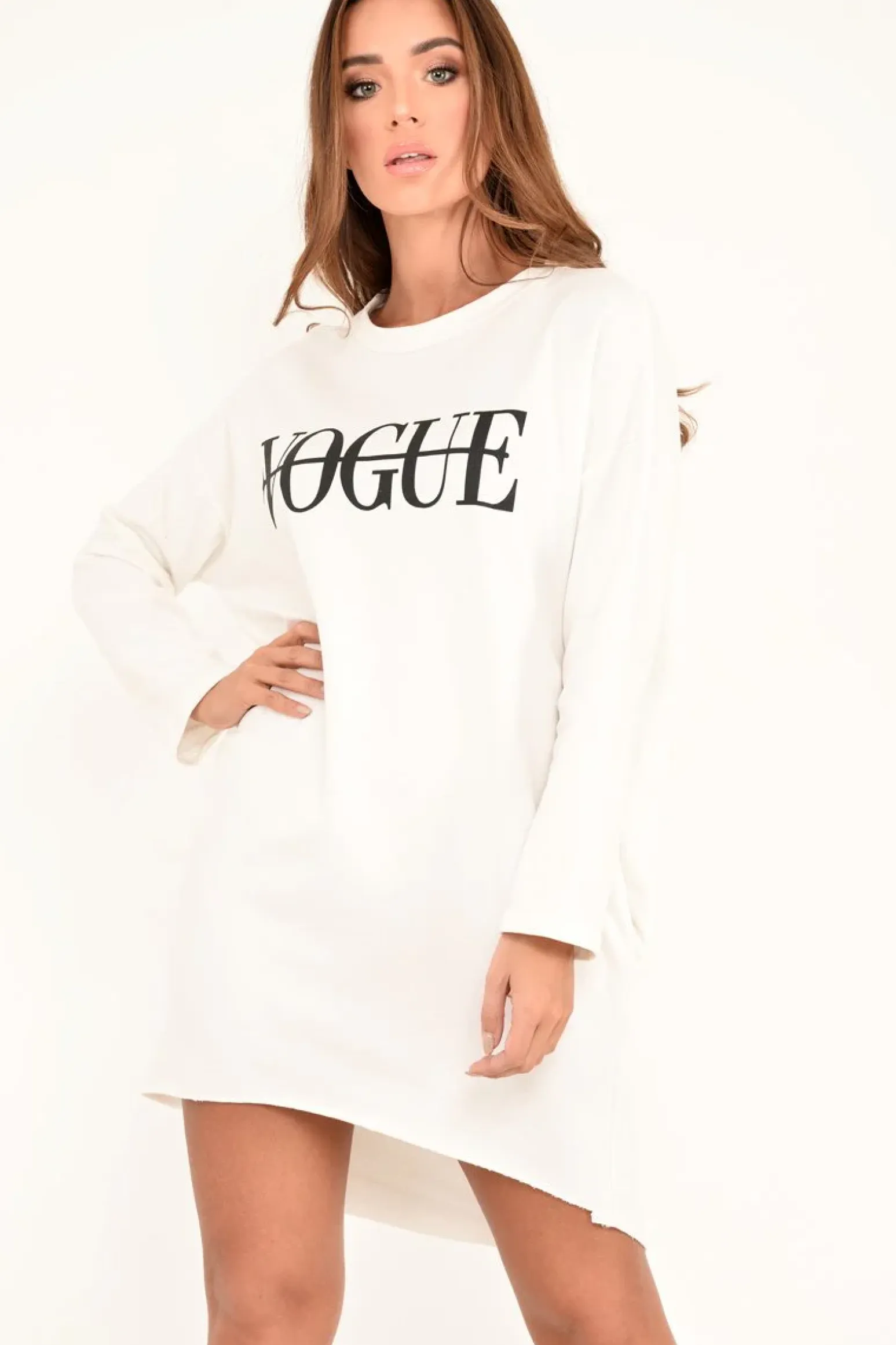 Rebellious Fashion White Vogue Slogan Oversized Jumper - Bray