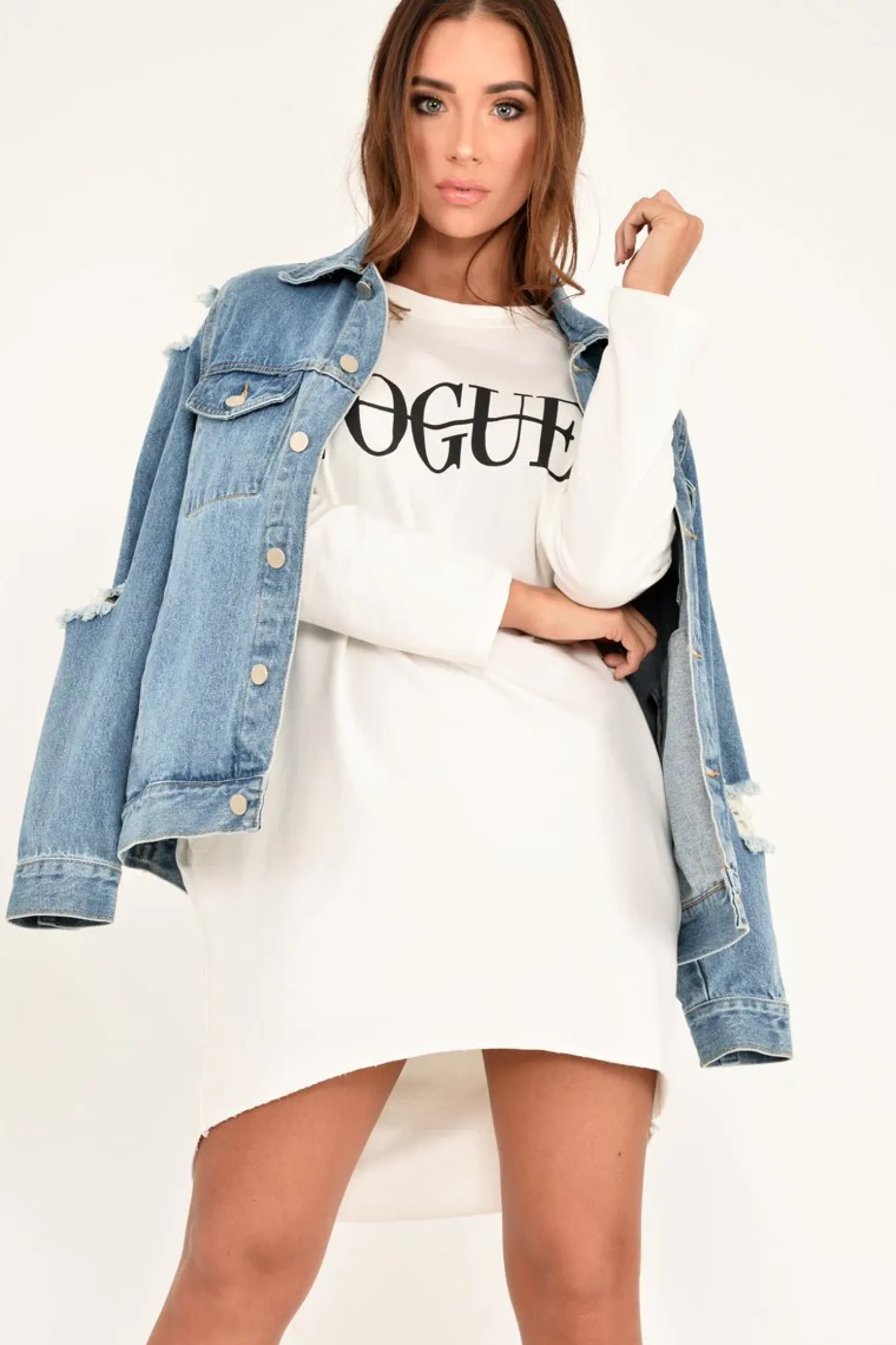 Rebellious Fashion White Vogue Slogan Oversized Jumper - Bray