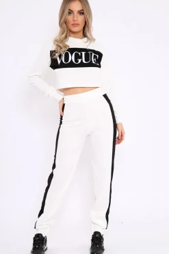 Rebellious Fashion White Vogue Slogan Tracksuit - Neyla