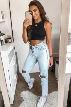 Rebellious Fashion White Washed Denim Ripped Knee Boyfriend Jeans - Patsie