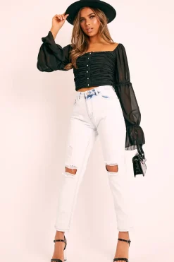 Rebellious Fashion White Washed Denim Ripped Knee Boyfriend Jeans - Patsie