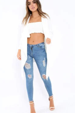 Rebellious Fashion White Waterfall Frill Jacket - Bexley