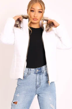 Rebellious Fashion White Wet Look Puffer Coat - Soph
