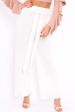 Rebellious Fashion White Wide Legged Pleated Trousers - Chantel