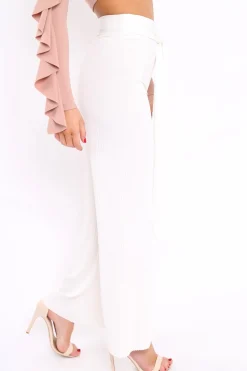 Rebellious Fashion White Wide Legged Pleated Trousers - Chantel