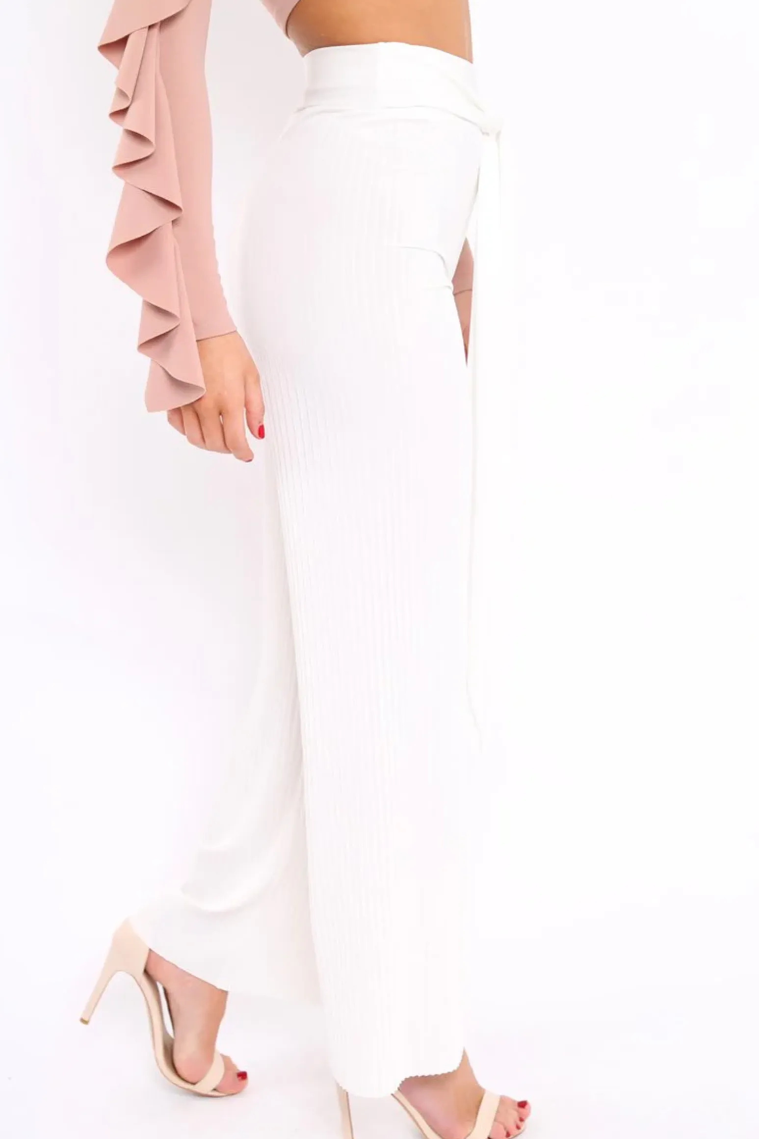 Rebellious Fashion White Wide Legged Pleated Trousers - Chantel