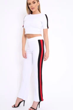 Rebellious Fashion White with Red and Black Side Stripe Co-ord - Farris