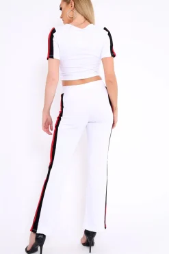 Rebellious Fashion White with Red and Black Side Stripe Co-ord - Farris