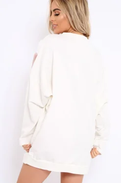 Rebellious Fashion White with Rose and White Chevron Fur Jumper Dress- Lula