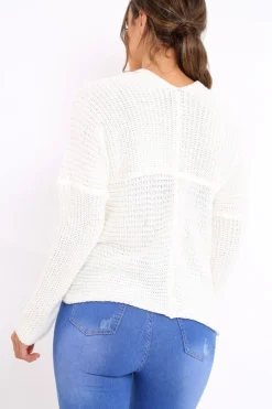 Rebellious Fashion White Wrap Front Cable Knit Jumper - Melia