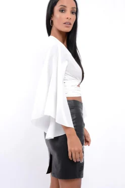 Rebellious Fashion White Wrap Tie Crop Blouse - Kay