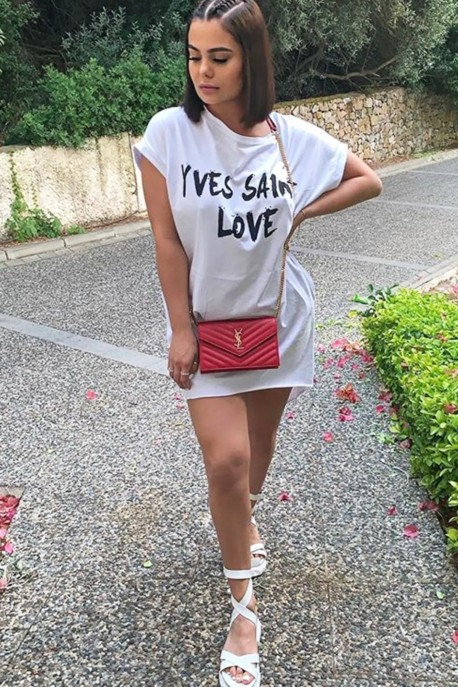 Rebellious Fashion White Yves Saint Love Printed Slogan T-Shirt Dress - Jamey