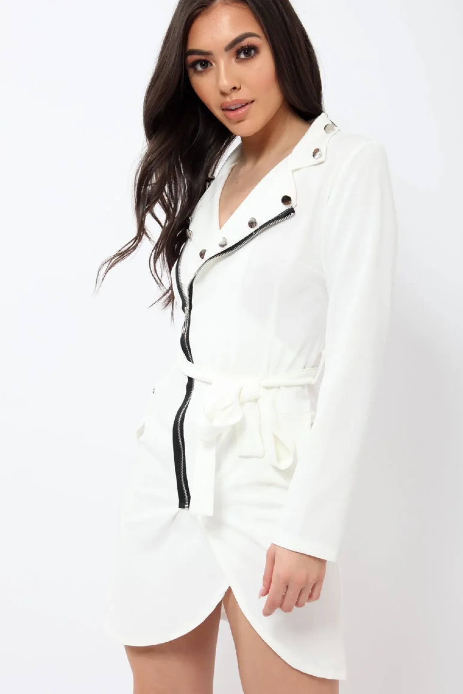 Rebellious Fashion White Zip Front Blazer - Isla