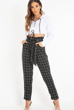 Rebellious Fashion White Zip Front Drawstring Waist Hoodie Crop Top - Rudi