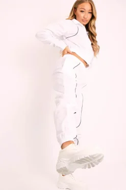 Rebellious Fashion White Zip Front Hoodie Cuff Jogger Co-Ord - Kason