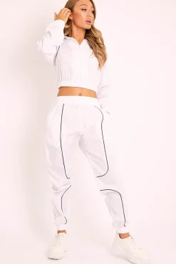 Rebellious Fashion White Zip Front Hoodie Cuff Jogger Co-Ord - Kason