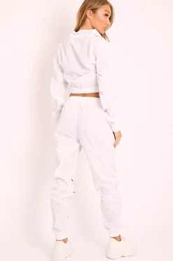 Rebellious Fashion White Zip Front Hoodie Cuff Jogger Co-Ord - Kason