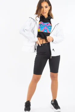 Rebellious Fashion White Zip Front Rain Jacket - Idalie