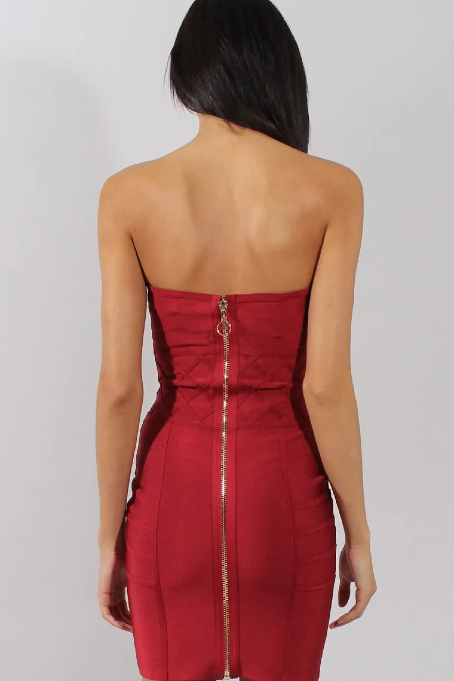 Rebellious Fashion Wine Bandage Bandeau Mini Dress - Cherise