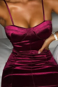 Rebellious Fashion Wine Satin Cup Detail Bodycon Mini Dress - Addison