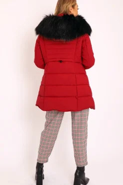 Rebellious Fashion Wine Adjustable Back Long Puffer Coat - Maezie