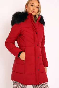 Rebellious Fashion Wine Adjustable Back Long Puffer Coat - Maezie
