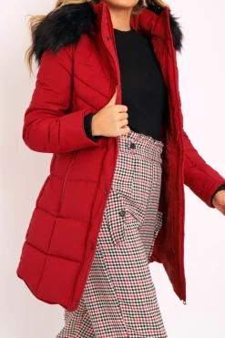 Rebellious Fashion Wine Adjustable Back Long Puffer Coat - Maezie