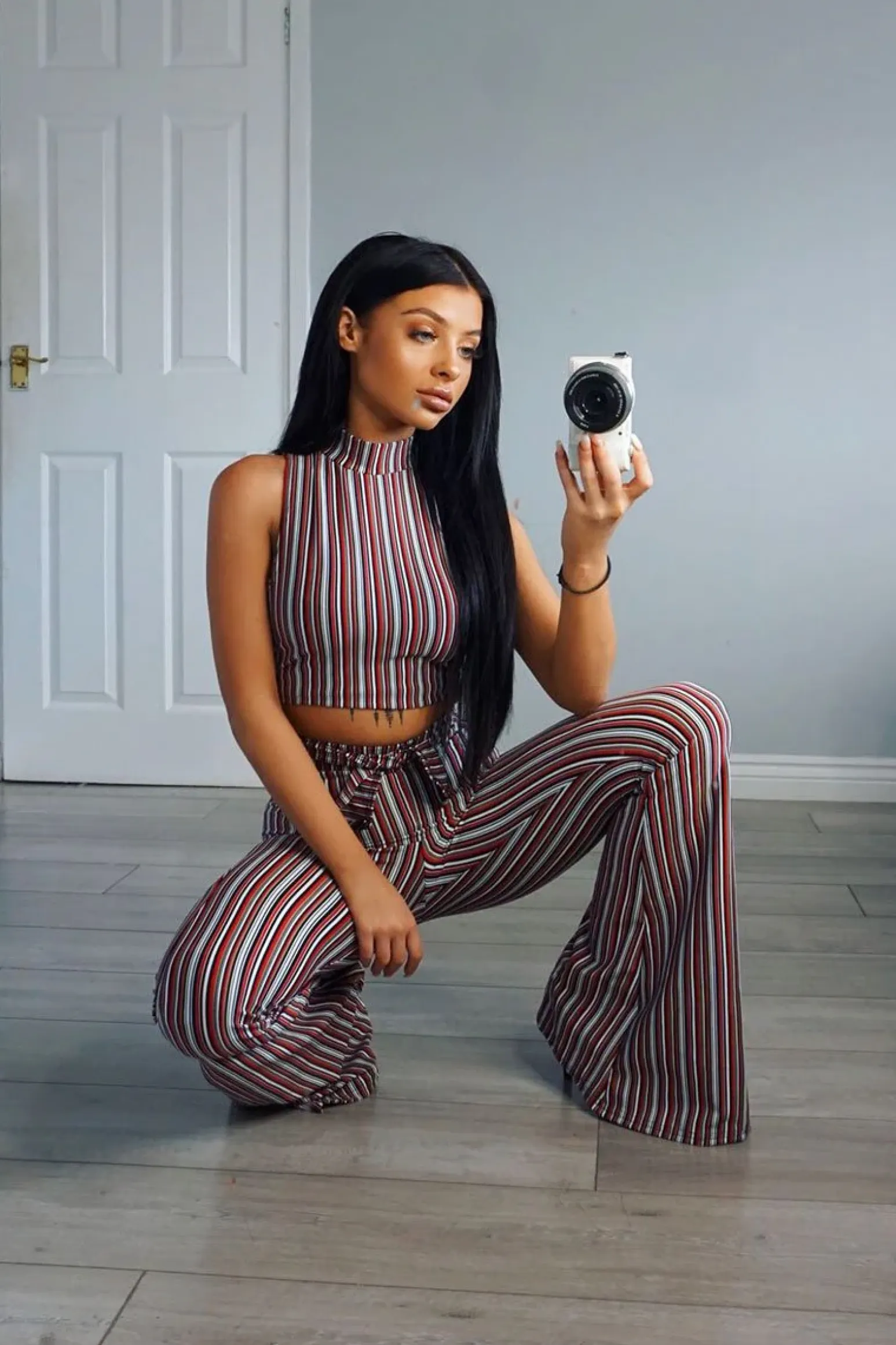 Rebellious Fashion Wine And Black Striped Crop And Trousers Co-Ord - Chrisley