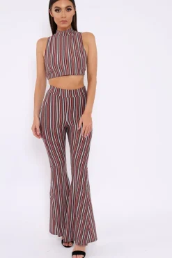 Rebellious Fashion Wine And Black Striped Crop And Trousers Co-Ord - Chrisley