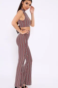 Rebellious Fashion Wine And Black Striped Crop And Trousers Co-Ord - Chrisley