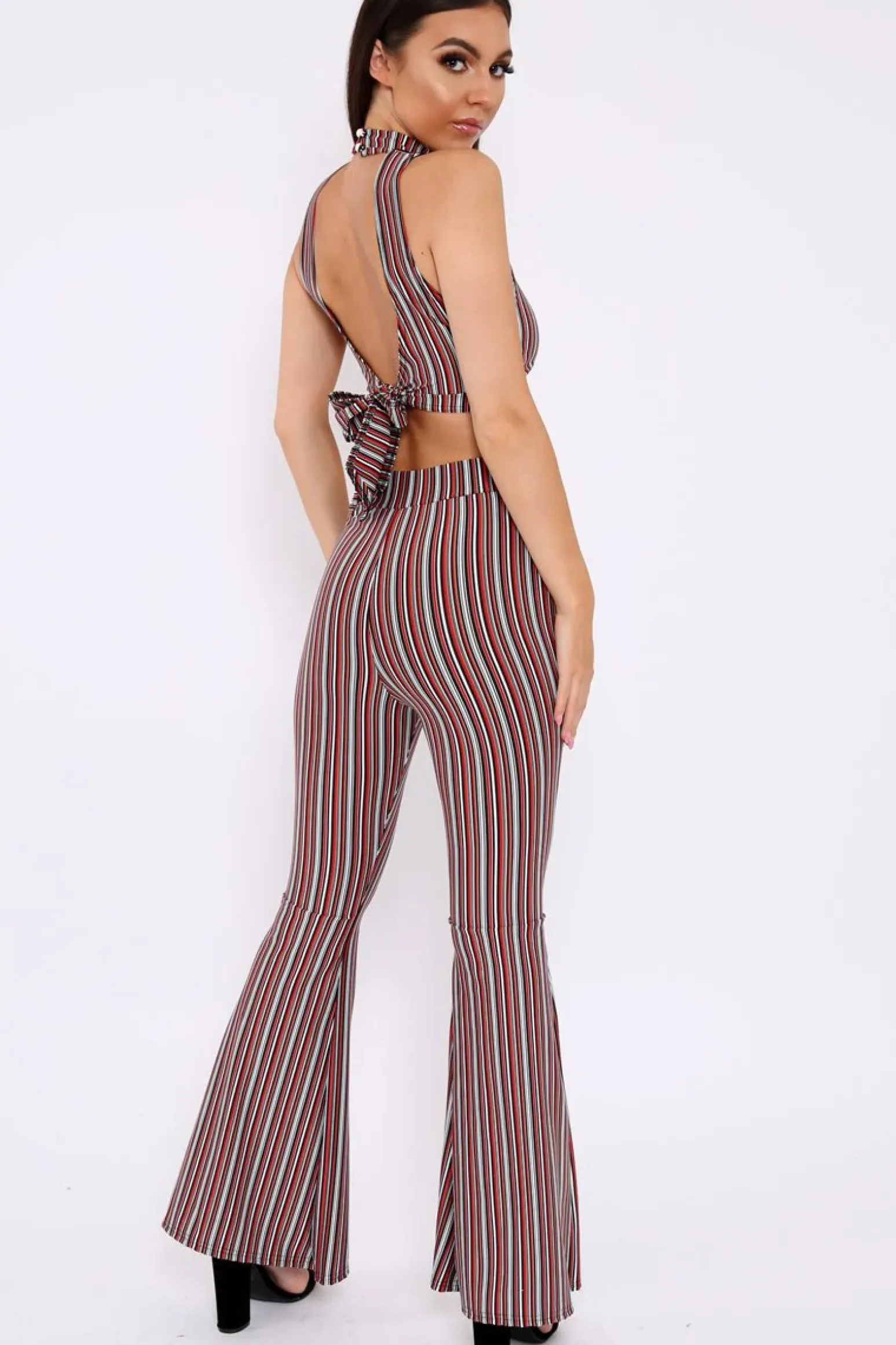 Rebellious Fashion Wine And Black Striped Crop And Trousers Co-Ord - Chrisley