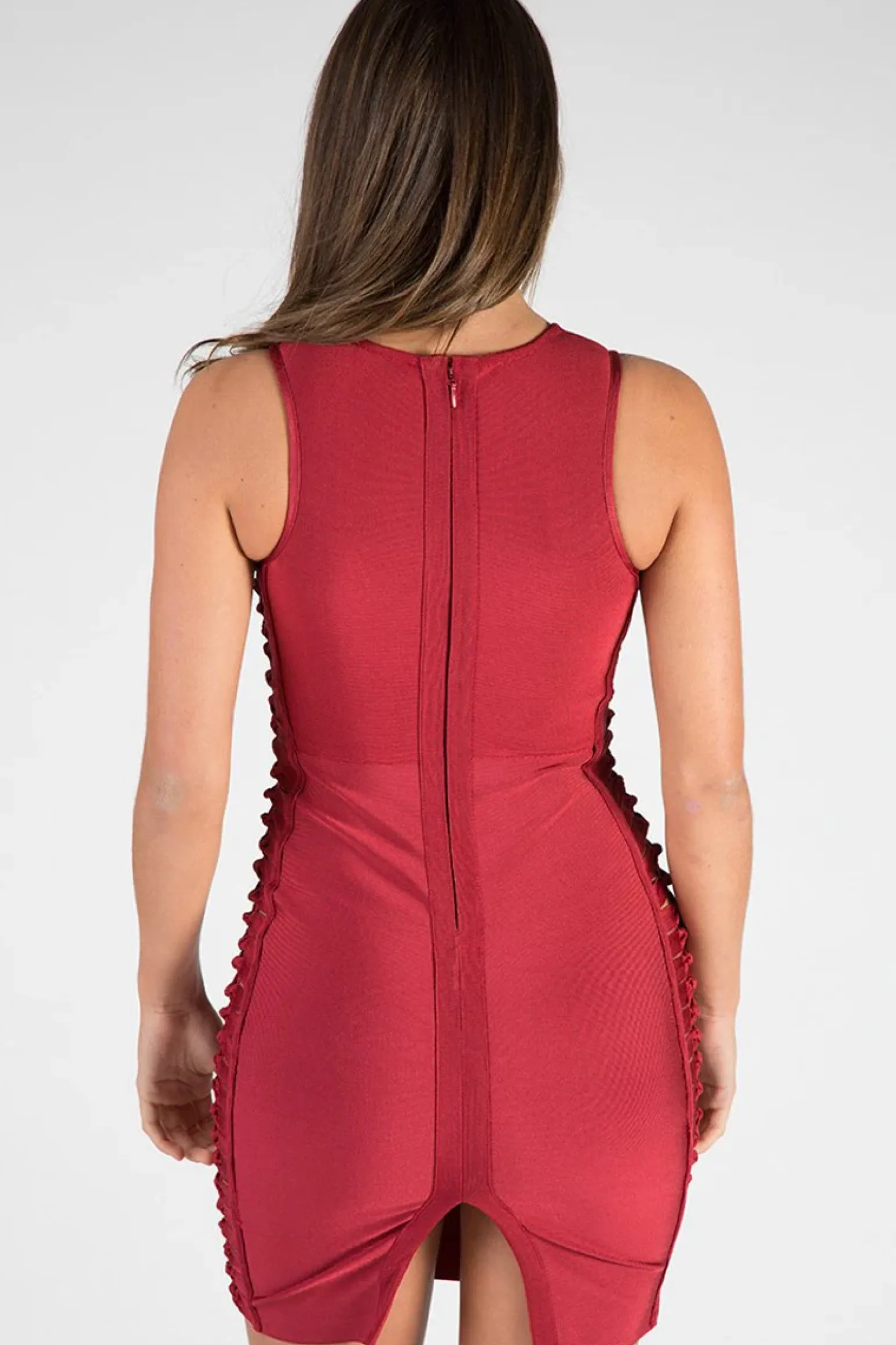 Rebellious Fashion Wine Bandage Side Knotted Mini Dress - Talia