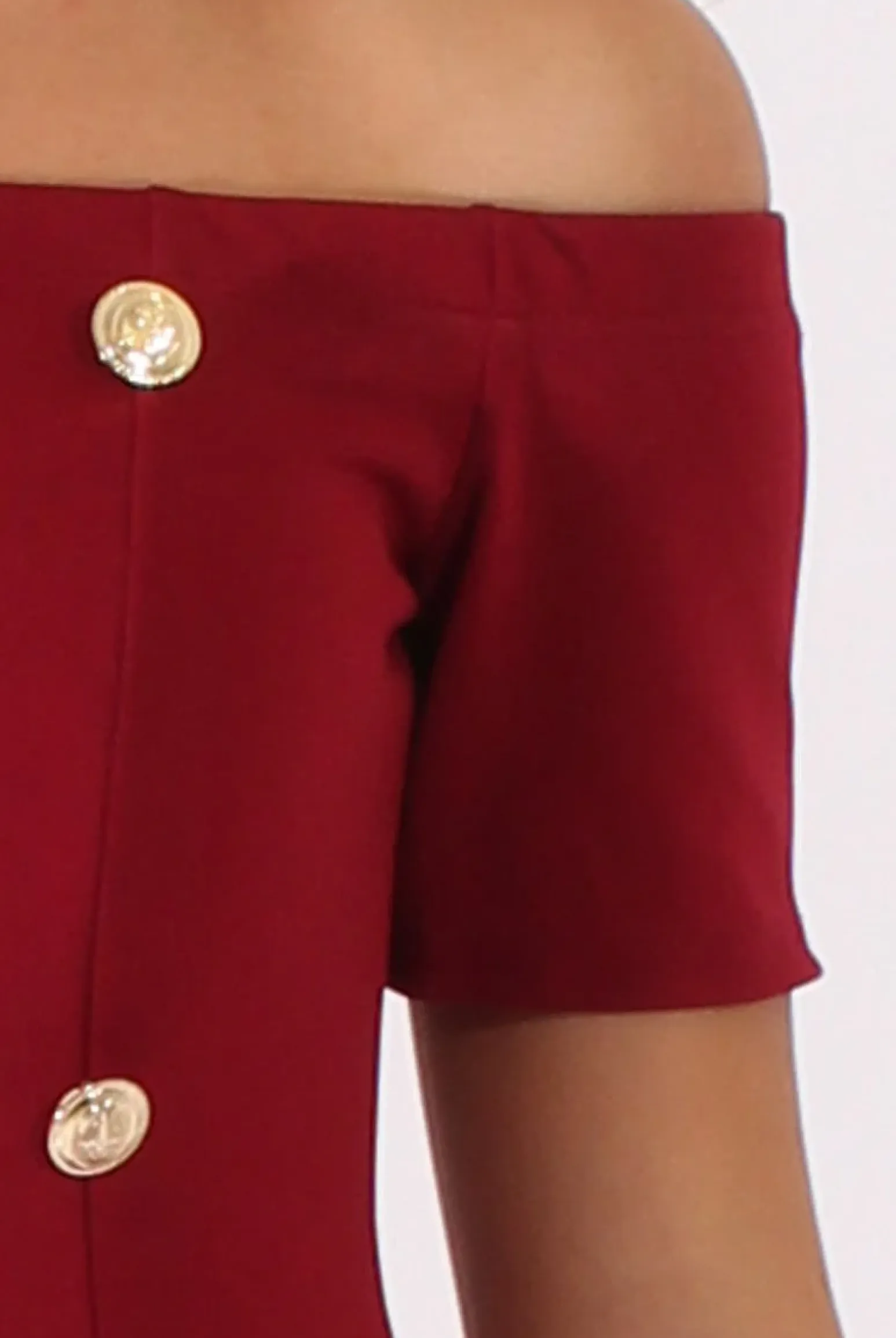Rebellious Fashion Wine Bardot Bodycon Button Detail Dress - Wallis