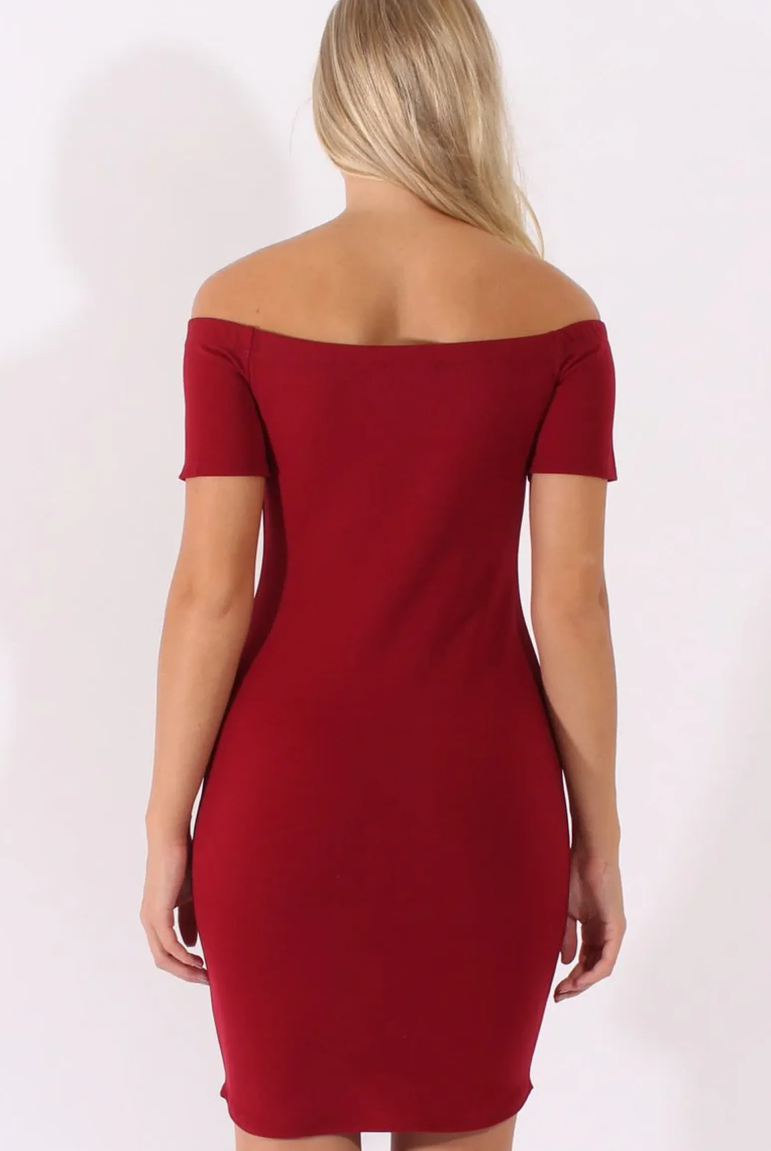 Rebellious Fashion Wine Bardot Bodycon Button Detail Dress - Wallis