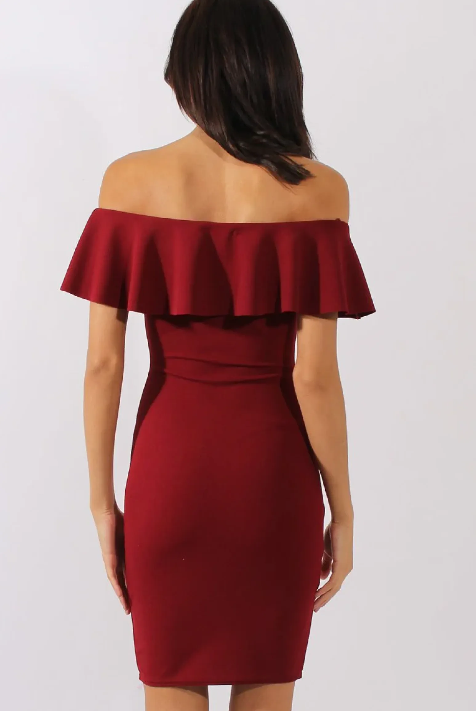 Rebellious Fashion Wine Bardot Frill Embroidered Dress - Jasmine