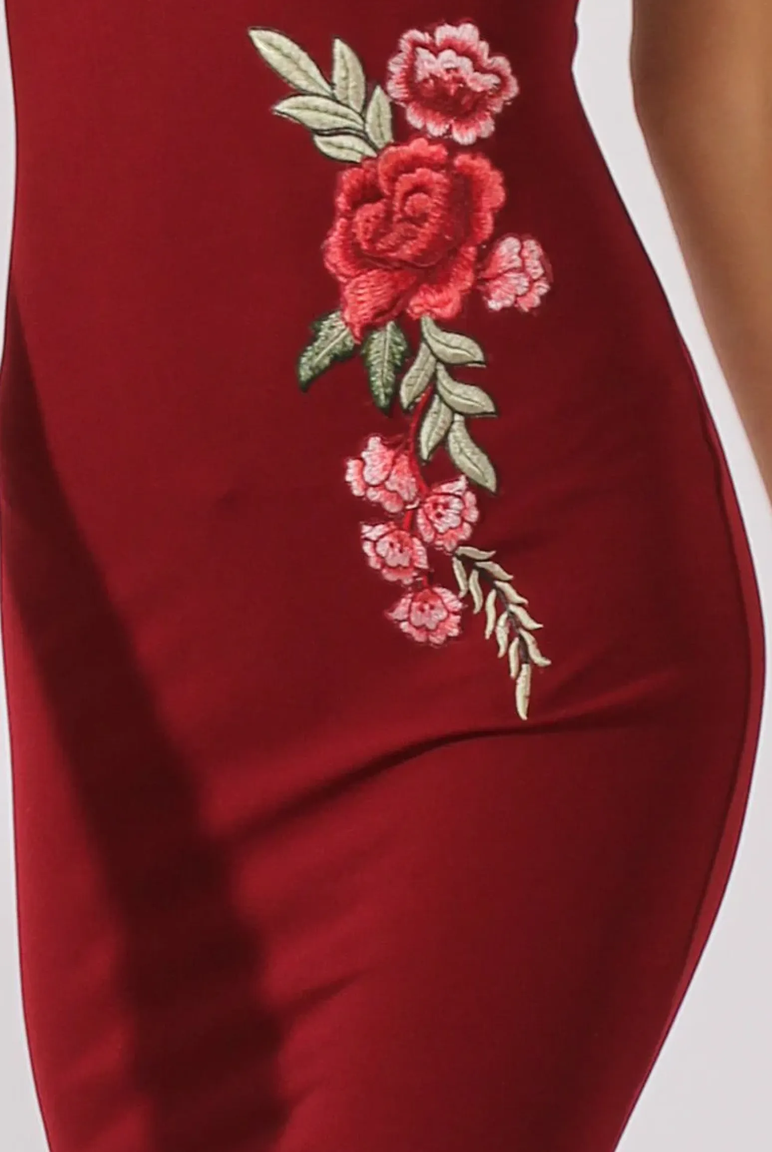 Rebellious Fashion Wine Bardot Frill Embroidered Dress - Jasmine
