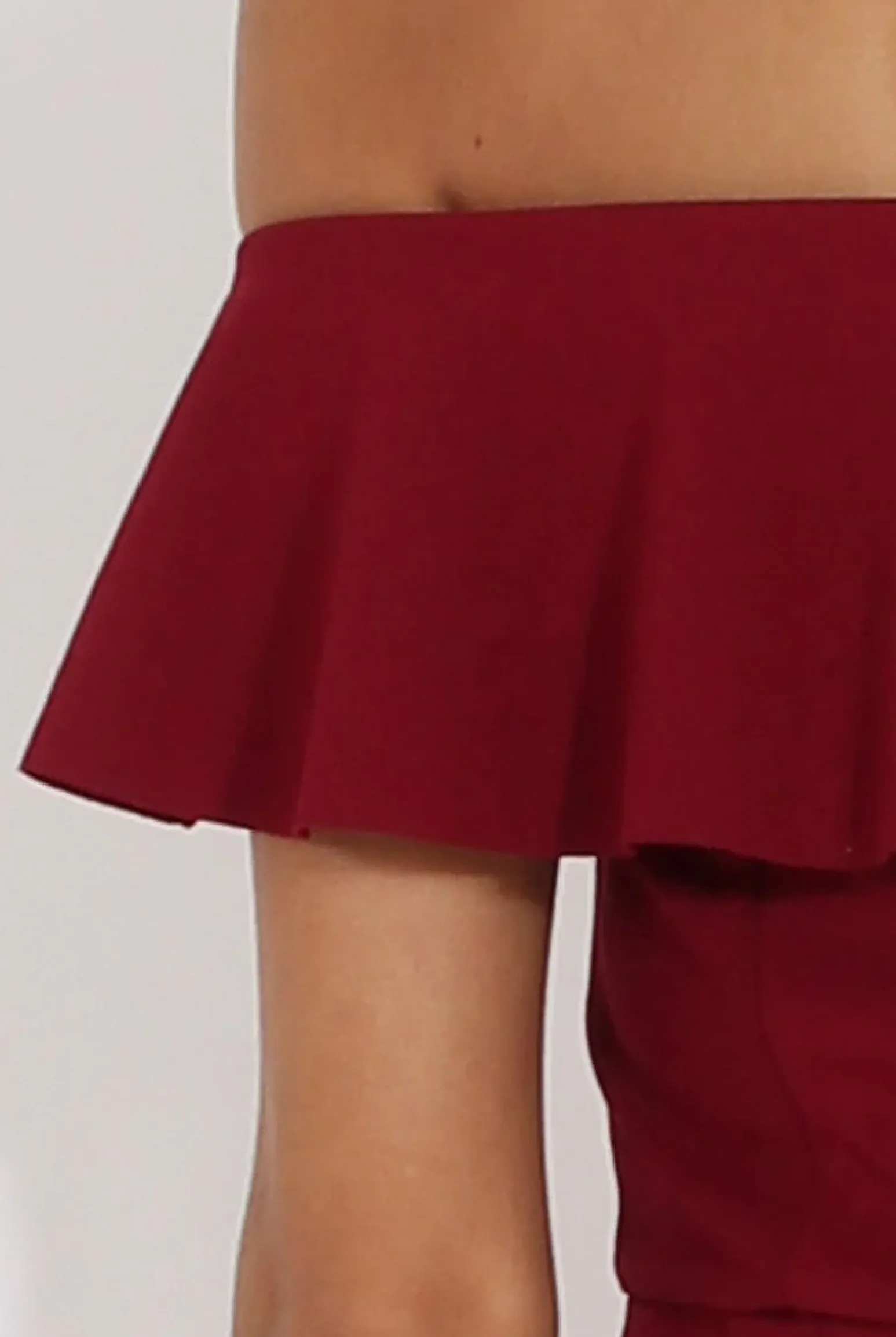 Rebellious Fashion Wine Bardot Frill Layer Jumpsuit - Anastasia