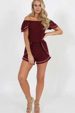 Rebellious Fashion Wine Bardot Two Piece - Jessica