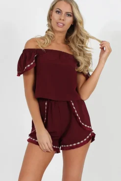Rebellious Fashion Wine Bardot Two Piece - Jessica