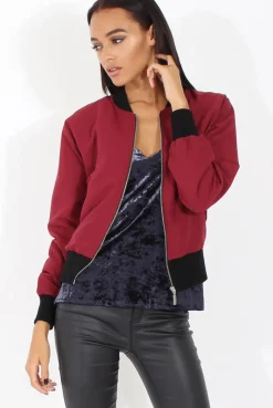 Rebellious Fashion Wine Bomber Jacket - Maisie