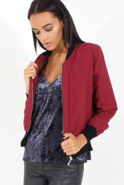 Rebellious Fashion Wine Bomber Jacket - Maisie