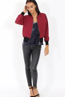 Rebellious Fashion Wine Bomber Jacket - Maisie