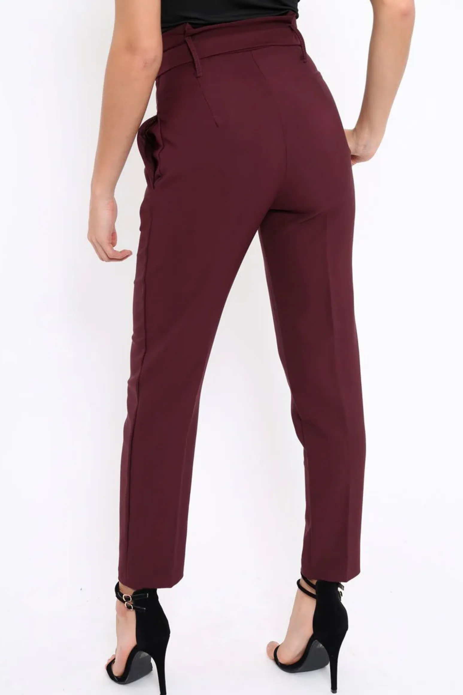 Rebellious Fashion Wine Bow Belted Tapered Trousers - Miley