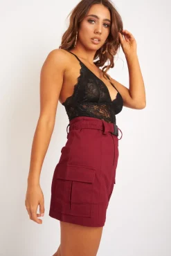 Rebellious Fashion Wine Buckle Belted Utility Skirt - Fallyn