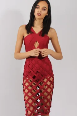 Rebellious Fashion Wine Cage Bandage Dress - Amra