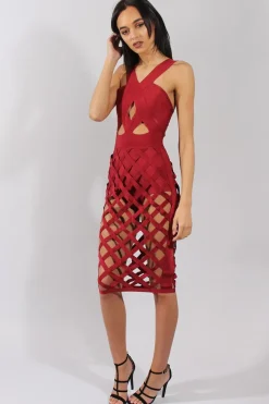 Rebellious Fashion Wine Cage Bandage Dress - Amra