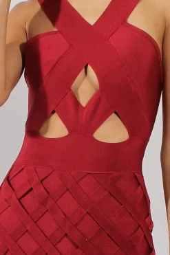 Rebellious Fashion Wine Cage Bandage Dress - Amra