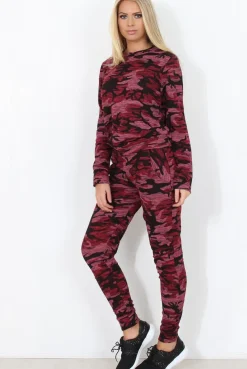 Rebellious Fashion Wine Camouflage Loungewear -Lolo