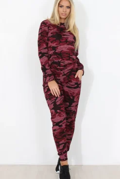 Rebellious Fashion Wine Camouflage Loungewear -Lolo