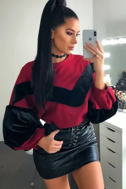 Rebellious Fashion Wine Chevron Fur Jumper - Lara